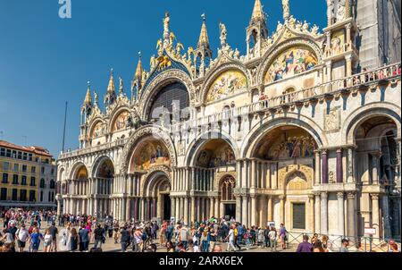 Venice, Italy - May 18, 2017: Basilica di San Marco (Saint Mark`s) on the Piazza San Marco. This is the main square of Venice. Stock Photo